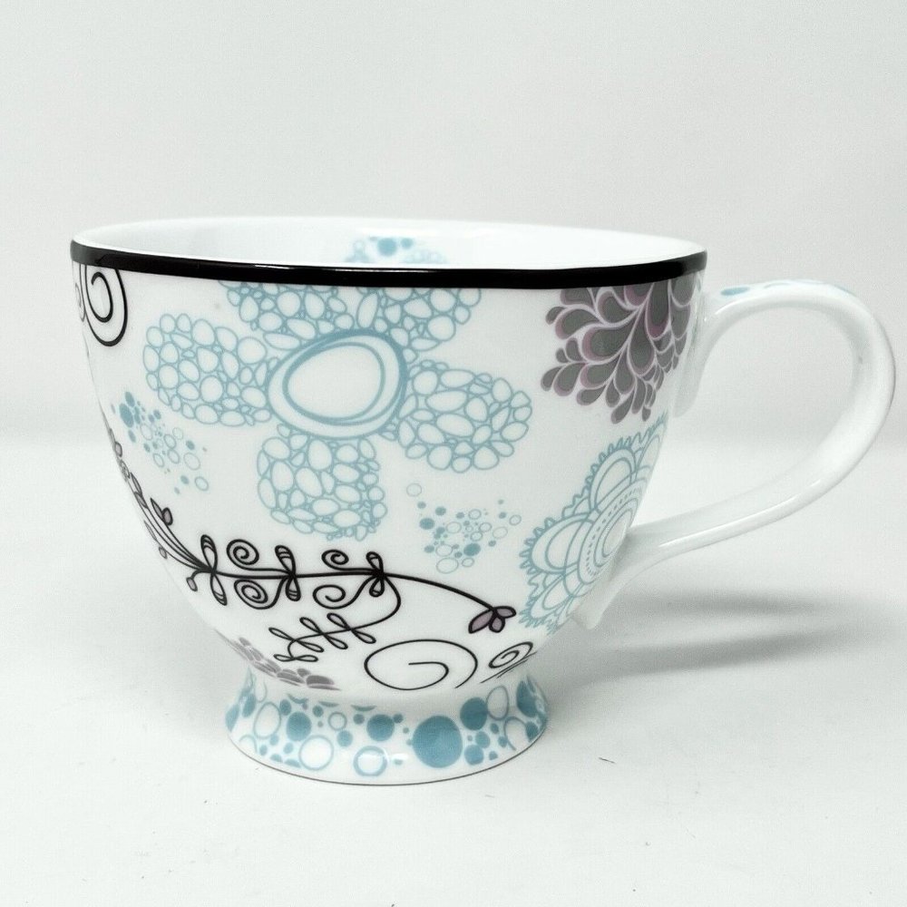Mary Kay‎ Coffee Cup Footed Pedestal White Teal Brown Pink Floral 2011 Ex Cond